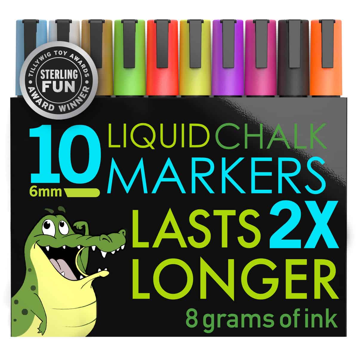 Crafty Croc Liquid Chalk Markers, 10 Pack of Neon Chalk Pens, for Nonporous