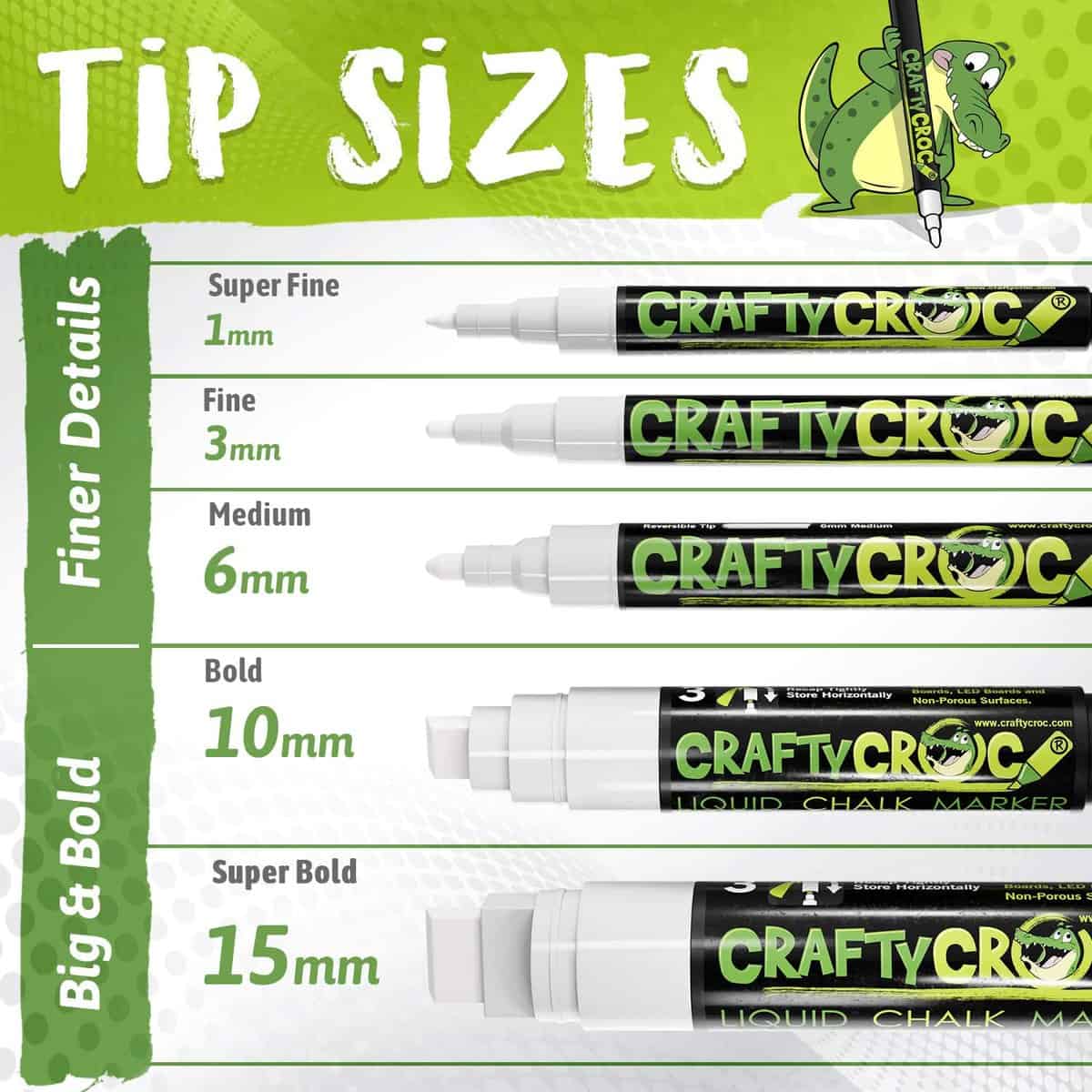 Fine Tip Chalk Markers – 10 Neon Colors – Crafty Croc