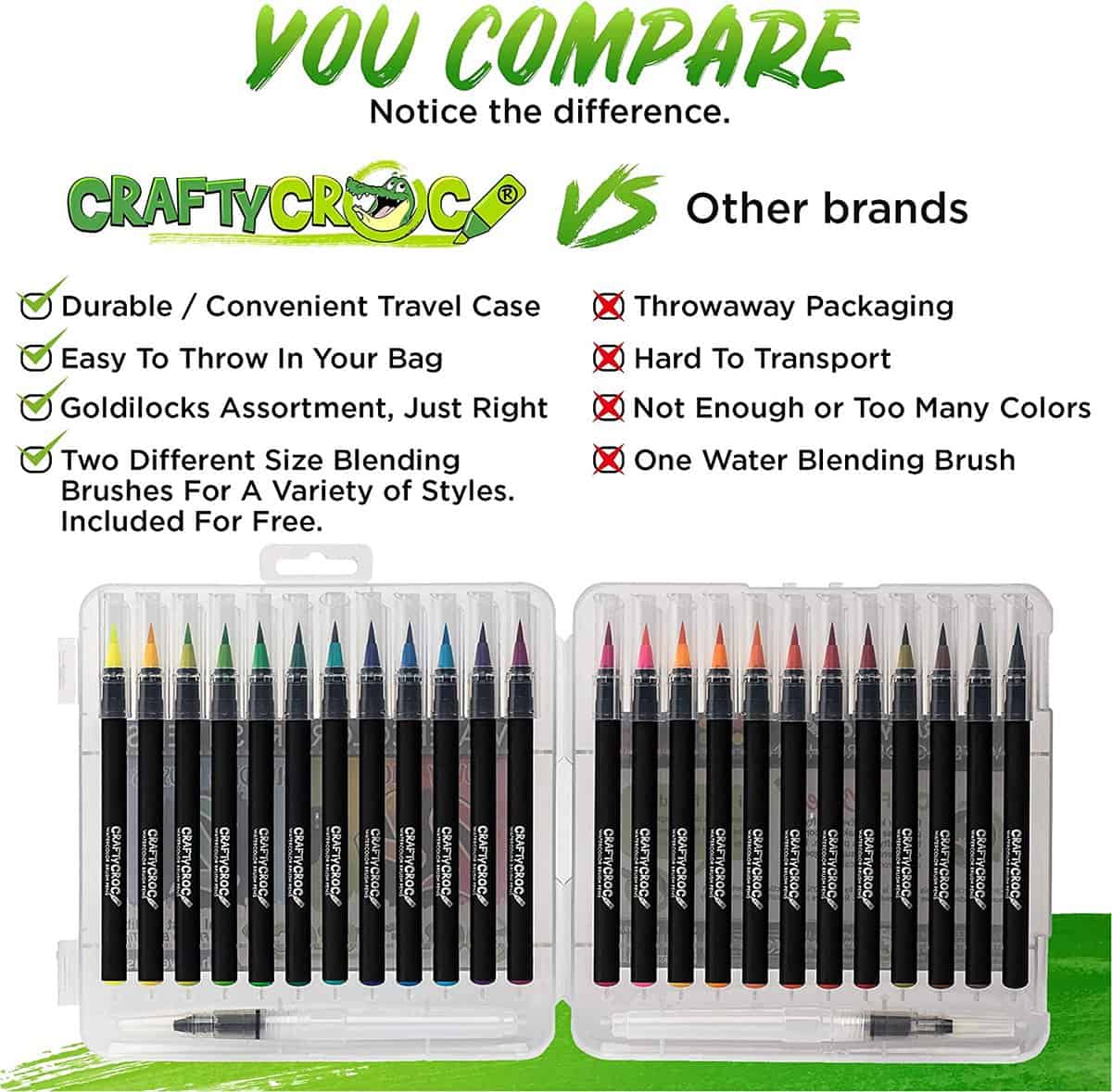 Watercolor Brush Pens 24 Refillable Colors with Travel Case