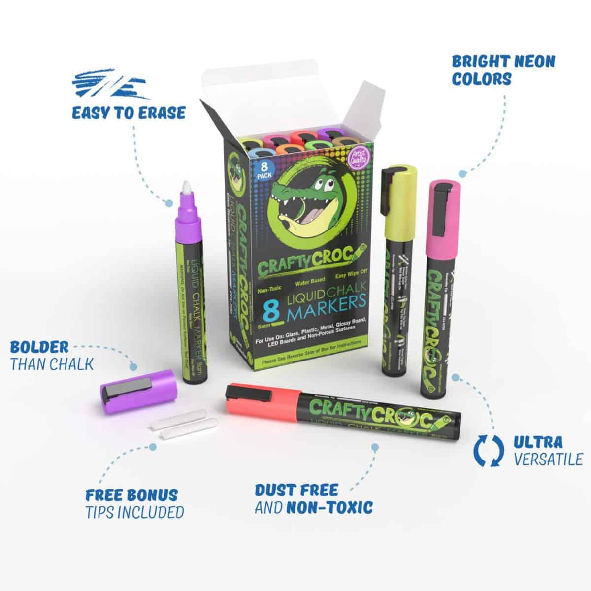 Fluorescent Marker Pen Liquid Chalk Erasable LED Chalkboard Pens 8 Colors-  3/5mm