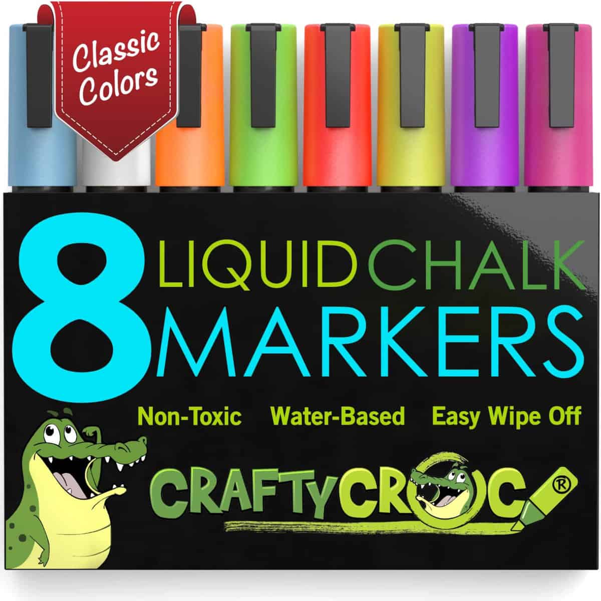 Chalk Markers - 8 Vibrant Fine Tip, Erasable, Non-Toxic, Water