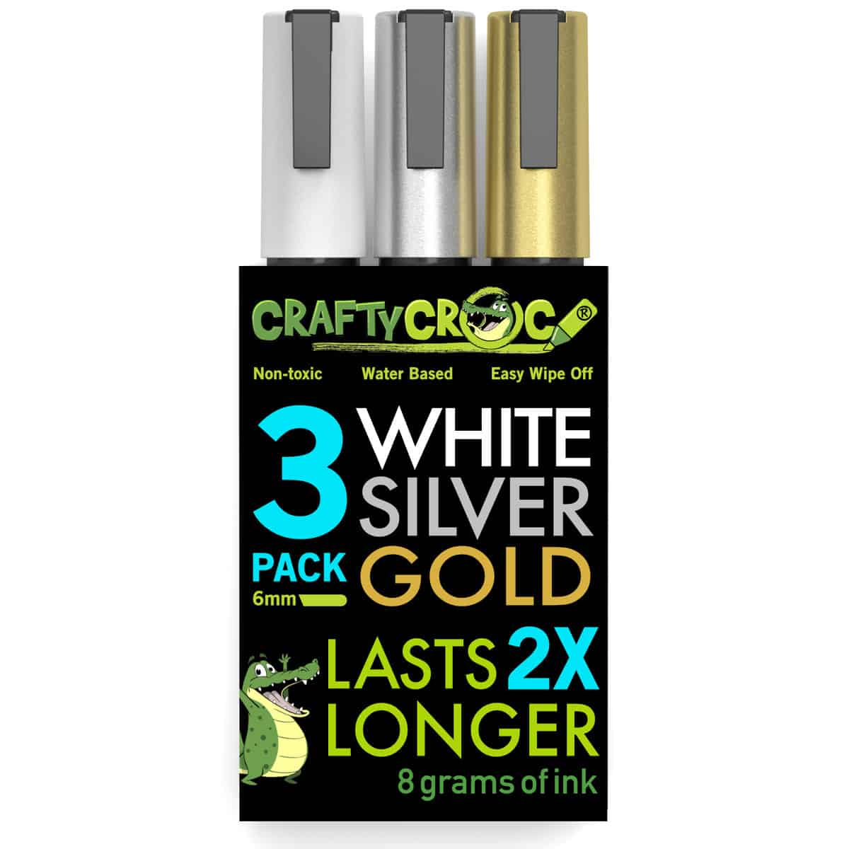  Crafty Croc Metallic Chalk Markers, Gold Silver White